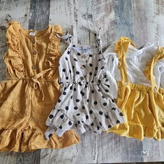 Marie Nicole Dash of Glitter Size M-3T Lot of 3 Romper Polka Dot Yellow Ruffle