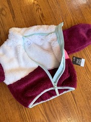 Okie Dokie Girls Faux Fur Sherpa Fleece White Maroon Jacket Long Sleeve Zip 12M