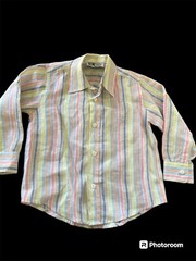 Baby Graziella (Italy) EUC/NWOT? Pastel Stripe 100% Linen Button Up Shirt-2T