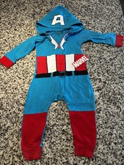 Boys Marvel Captain America Hooded Bodysuit 2T Long Sleeve Blue Red Zipper