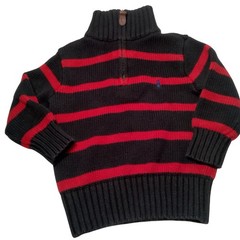 Polo Ralph Lauren Sweater Youth 2T Blue Red Stripes Pullover Pony Preppy 1/4 Zip