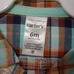 NEW Carter’s 6 Month Blue Rust Plaid Button Up w/ Collar Romper Short Outfit