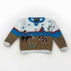 Vintage Toddler Western Cowboy Desert Graphic Knit Sweater Horse Cactus Size 2-4