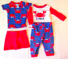 2 Gerber 12mo 6-9mo Pajama Sets Red Blue Short & Long Sleeve Shorts & Pants CA4