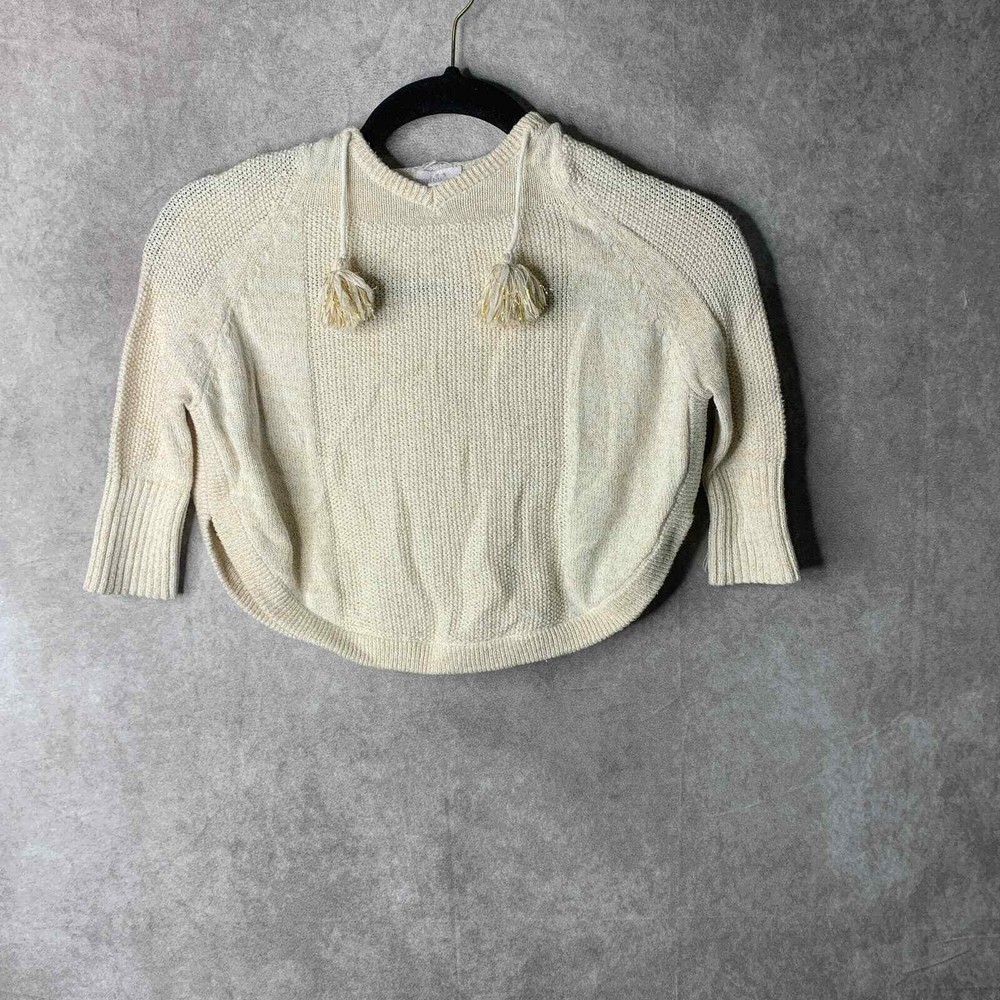 Mudpie Sweater Girls Small 12M-18M Beige Metallic Pullover Tassel Neck Knitted