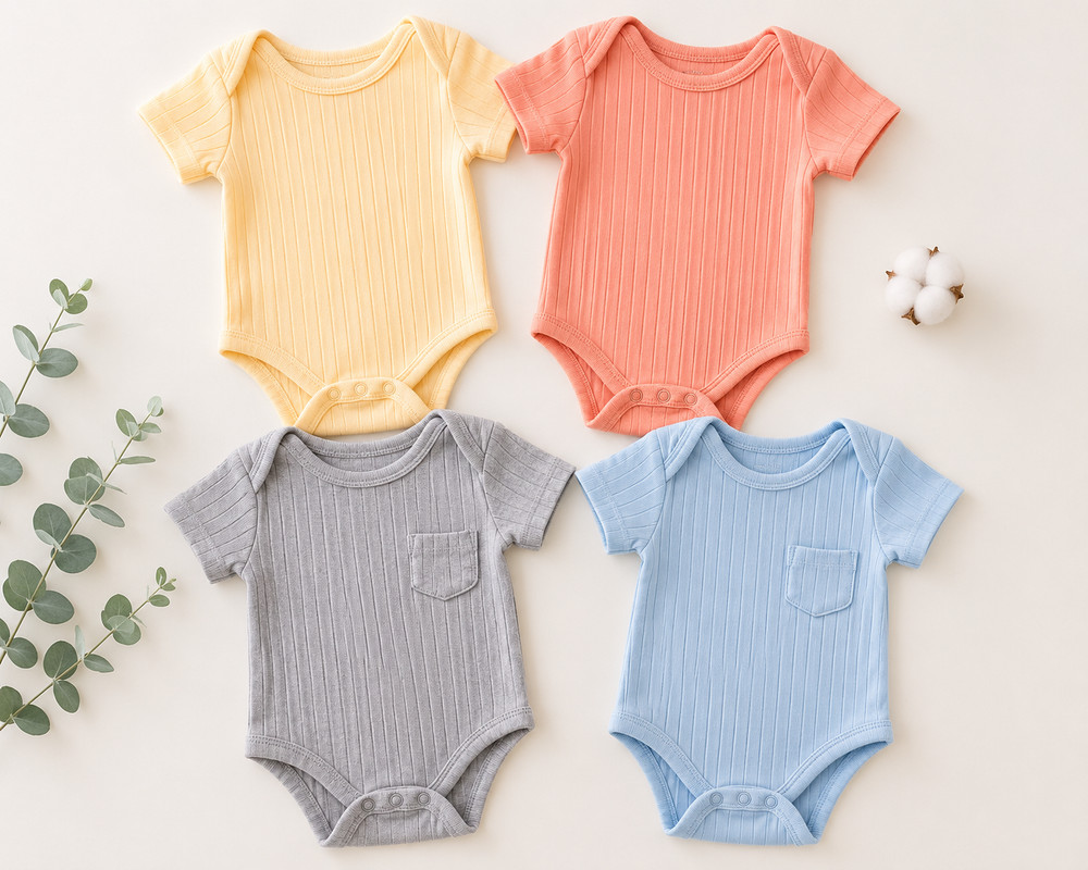 Member’s Mark Organic Cotton Bodysuit Set Newborn NB 4 Pack Ribbed Baby