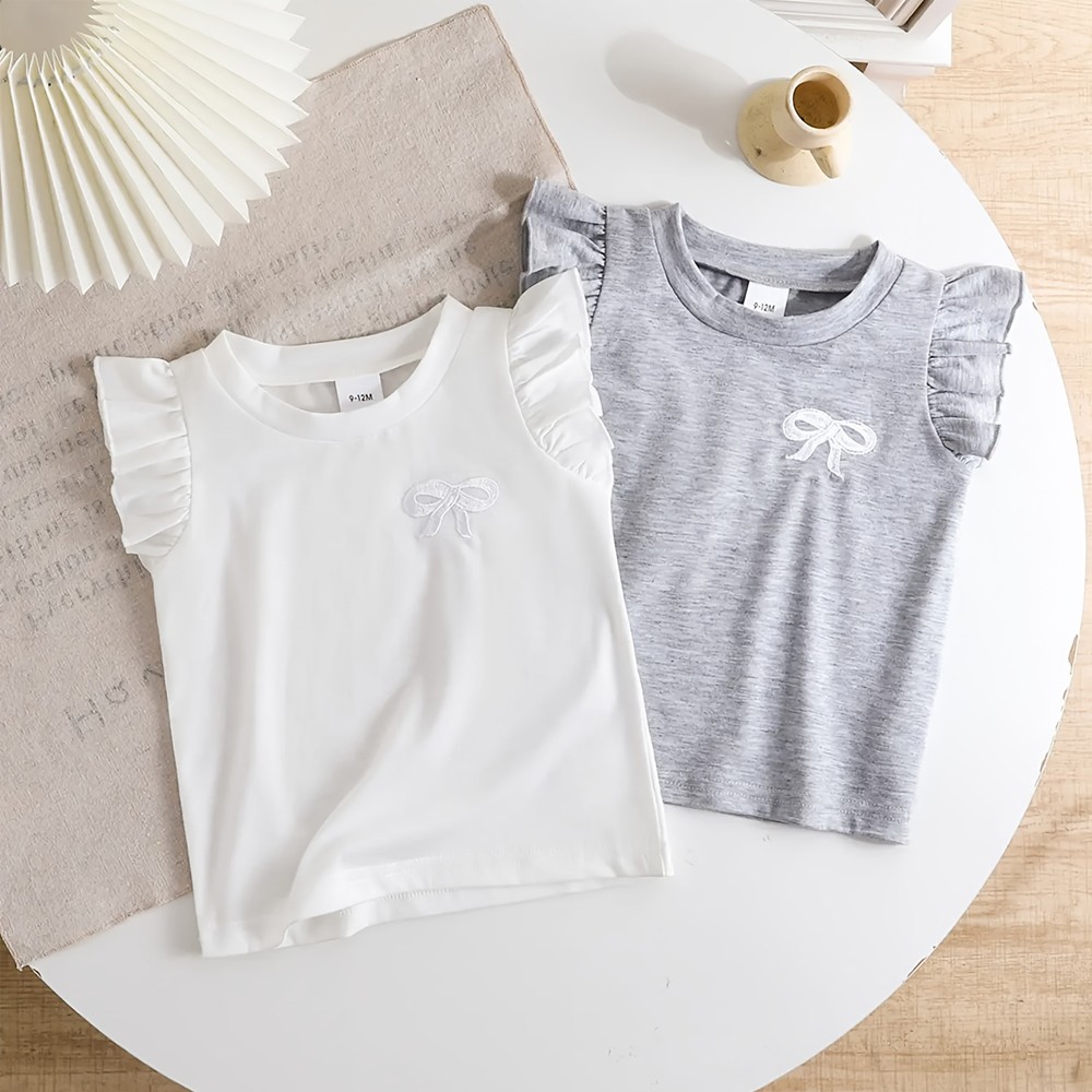 2PCS Toddler Baby Girl Top Basic Plain Ruffle T-Shirt Blouse Casual Clothes