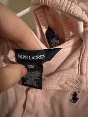 Ralph Lauren Pink Collared Hooded Shirt Dress 12M Short Puff Sleeve w/ bloomers