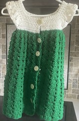 Handmade Crochet Toddler Dress Green White Button Front Boho Cottagecore