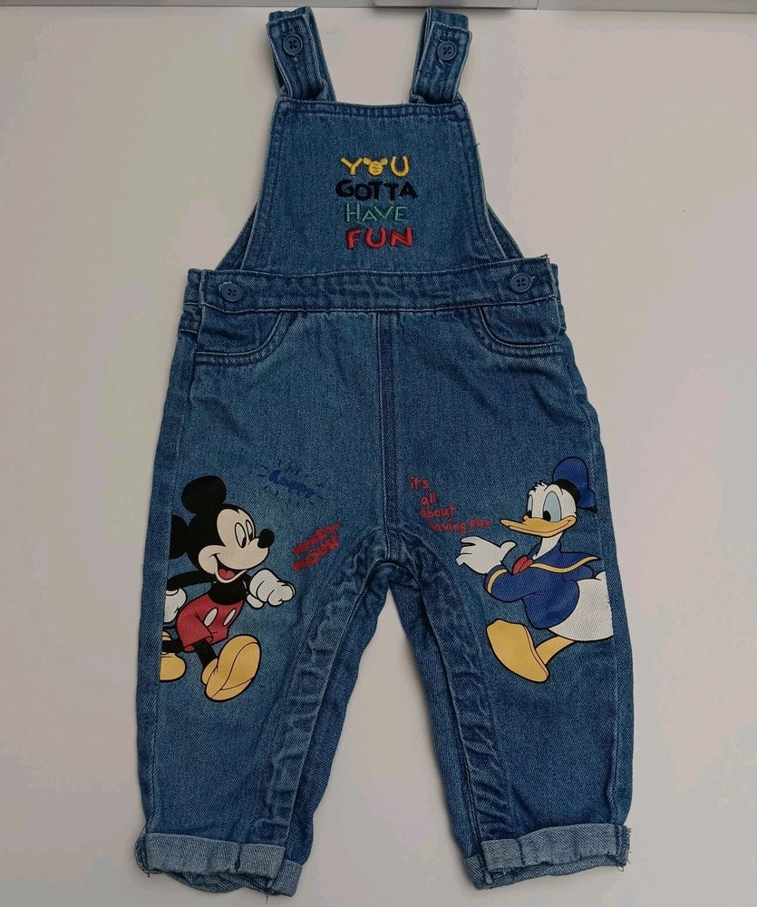 Primark Disney Mickey and Donald Duck Denim overall YOU GOTTA HAVE FUN 6-9 Month