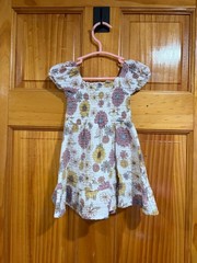 Chick Pea Organic Baby Girls Smocked Floral Dress 12M Boho Cotton Puff Sleeve Co