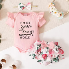 Toddler Baby Girl 3Pcs Costumes Set Newborn Baby Girl Ruffle Short Sleeved Rompe