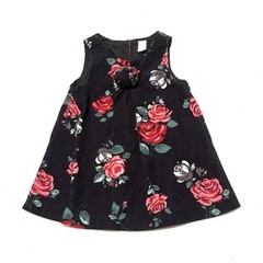 Macy’s Girls 12 Months Black Floral Sleeveless A-Line Long Dress Bow Button