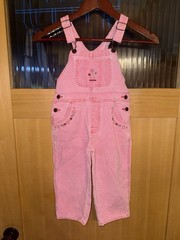VTG Oshkosh B’Gosh 3T Pink Corduroy Overalls Embroidered Floral 💯 Cotton