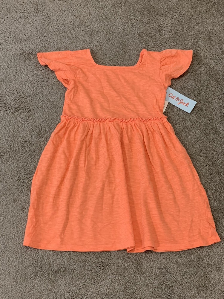 Cat & Jack Cap Sleeve Dress Toddler Girls Size 4T Peach 100% Cotton NWT