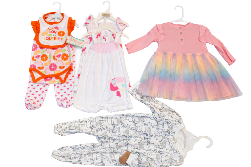 Girls 6-9 Months Clothing Lot 7 Pieces – Dress, Rompers & Coverall – Mixed – NEW
