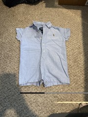 Ralph Lauren Baby Boys Oxford Button-Up Shortall Romper 9M Blue Classic Preppy