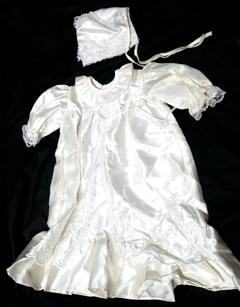 (6-12 Months)- (13-18 Lb) Baby Toddler White Pearl Beaded Wedding Dress with Hat