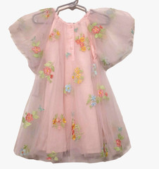 NWT Audrey Camille Girls Floral Embroidered Tulle Dress Size 3T Puff Sleeve Pink