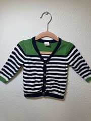 H&M Unisex Baby 4-6 Months Blue White Striped Knit Cardigan Elbow Patches