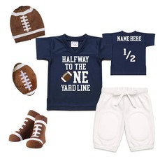 Halfway To The One Yardline Personalized Half Birthday Navy Blue Jersey Outfit