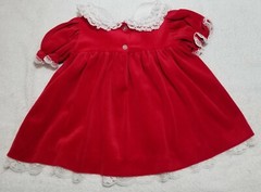 Vintage Y2K 1991 Broadway Kids Red Velour Velvet Dress Bow White Collar Lace 12M