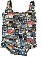 Red Dolly NWOT Vintage Blue/Multicolored Cameras One-Piece Swimsuit-3-6 Mos