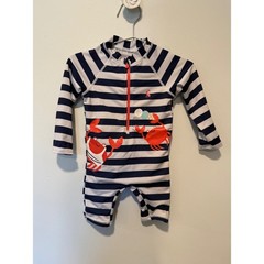 Joules Kids Navy White Striped Crab Rash Guard Swim Suit 9-12M 221319