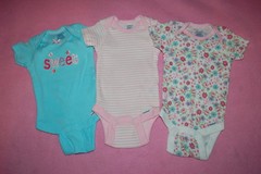 Baby Girls 3 LOT S/S TEE SHIRT Bodysyuit AQUA PINK WHITE Flowers Bunny 0-3 MO
