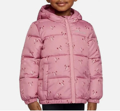 Miles the Label Kids Hooded Puffer Jacket Girls Pink (Bows) Size 5. NWT