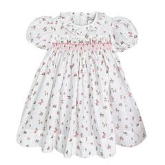 Petit Ami White and Pink Rose Dobby Smocked Dress Set 12 18 24 Months