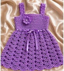 Handmade Crochet Baby Girl Dress Purple Lavender Knit Strap Toddler Outfit Gift