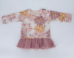 Burt’s Bees Baby Organic Cotton Floral Dress 6-9M Pink Tulle Skirt Long Sleeves