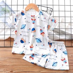 Baby Boys Girls Ice Silk Pajamas Kids Breathable Short Sleeve Sleep Set (1-10Y)