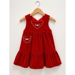 Vintage Dimples Red Velveteen Dress Girls Size 3T Embroidered Heart Holiday