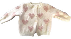 Valentine Baby/Toddler Heart Cardigan Soft Three Button Closure White Pink 12 Mo