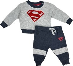 DC Comics Baby 2 Pc Grey Cotton Superman Logo Sweatshirt Joggers Pant Set Sz NB