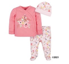 Gerber Baby Girl 3-Piece Organic Cotton “Love” Floral Take Me Home Set Size 3-6M
