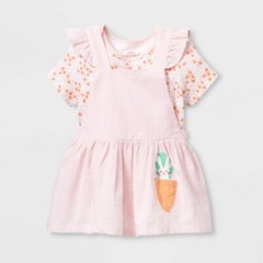 PetiteBaby Girls’ Short Sleeve Skirtall Top & Bottom Set – Cat & Jack Pink 3-6M