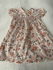 CORNELLOKI GIRLS DRESS SIZE 2 IVORY PEACH GREEN SMOCKED WITH REAR BUTTONS