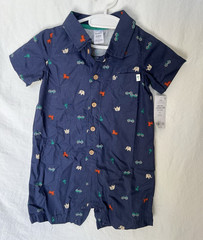 Carter’s Boys Romper Animal Print Collared Button Short Sleeve Blue 24M