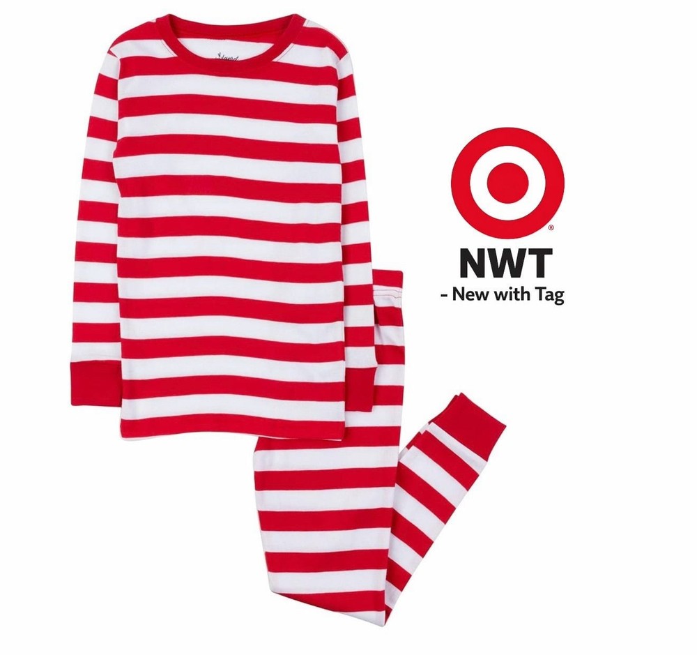 Leveret Kids Two Piece Cotton Pajamas Striped Red & White – 5T (toddler)