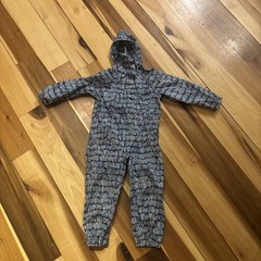 LL Bean Discovery Rain Coat Suit sz 4T Blue Geometric Hooded One Piece Coverall