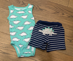 Carter’s Boys 18M Dinosaur 2-Piece Set Sleeveless Bodysuit Striped Shorts