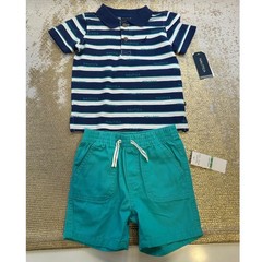 NAUTICA Baby Boys Green Blue White Preppy 2-Piece Matching Summer Outfit NWT 18M