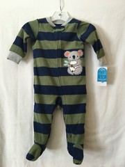 New Carter’s Koala Stripe Fleece Pajama PJs Footie Sleeper Infant Boy Green