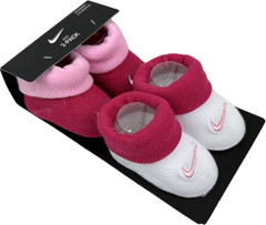 Nike Baby 2 Pk White Pink Ankle Cotton Swoosh Logo Booties Sock Set Sz 0-6 MO