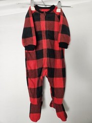 PJ Place One Piece Fleece Footie Pajamas Red Black Buffalo Plaid Size 6-9 Months