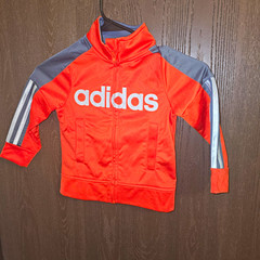 adidas Toddler Track Jacket 3T Red-Orange/Gray Full Zip Colorblock Logo