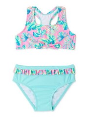 Wonder Nation Toddler Girls Ruffle Bikini Swim Set 2 Pieces, Multicolor Size 2T